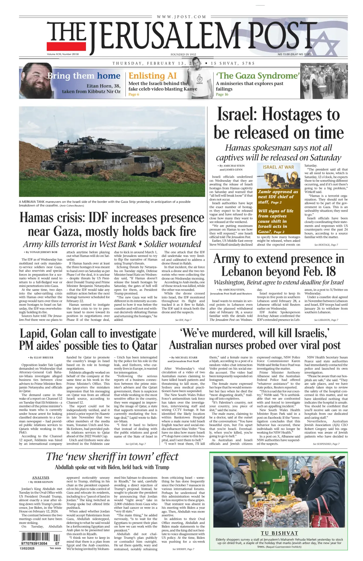 Prima-pagina-the jerusalem post-edizione-di-oggi-13-02-2025